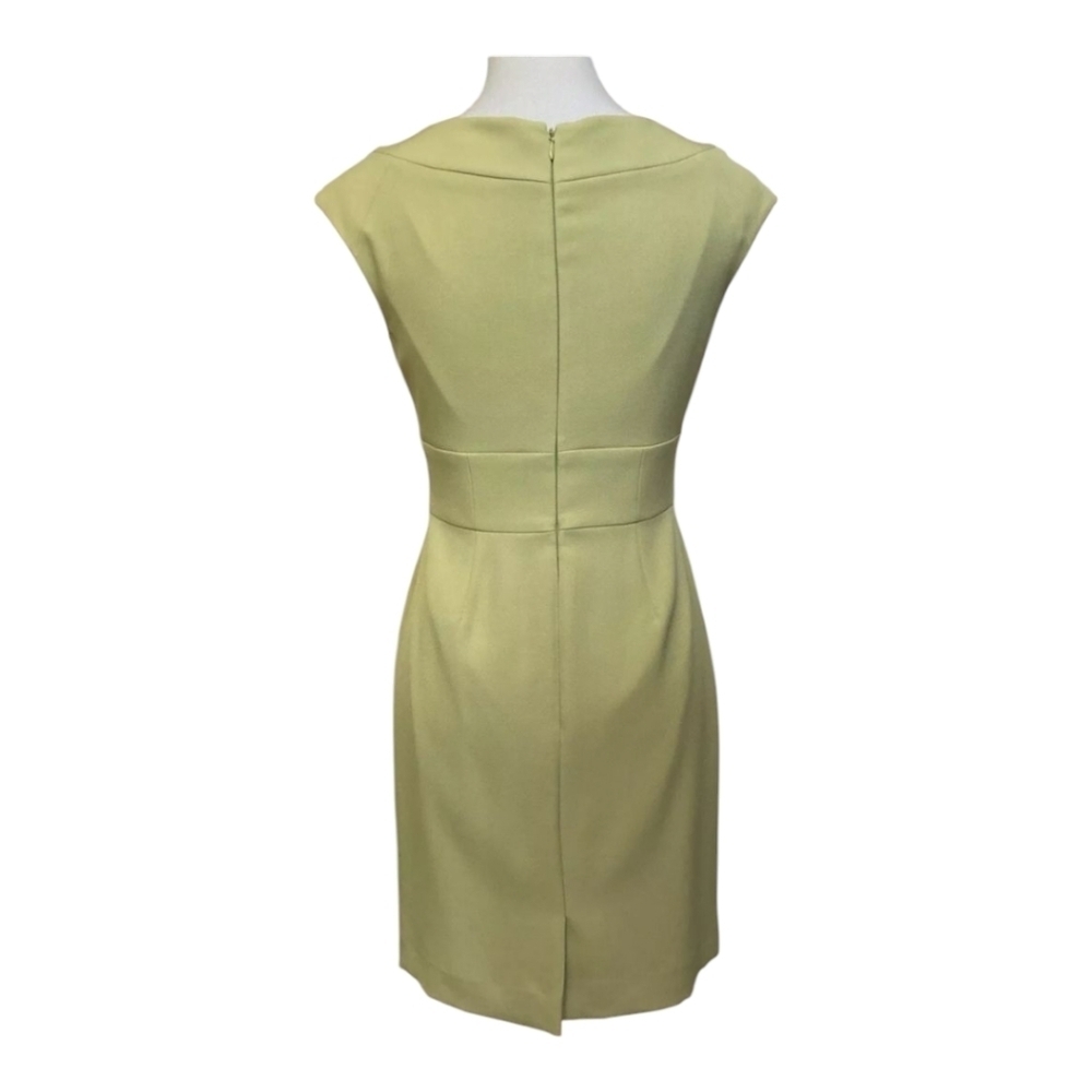 Tahari ASL Chartreuse Belted Sheath Dress Cap Sleeve Knee Length Workwear Sz 12 - Picture 3 of 10